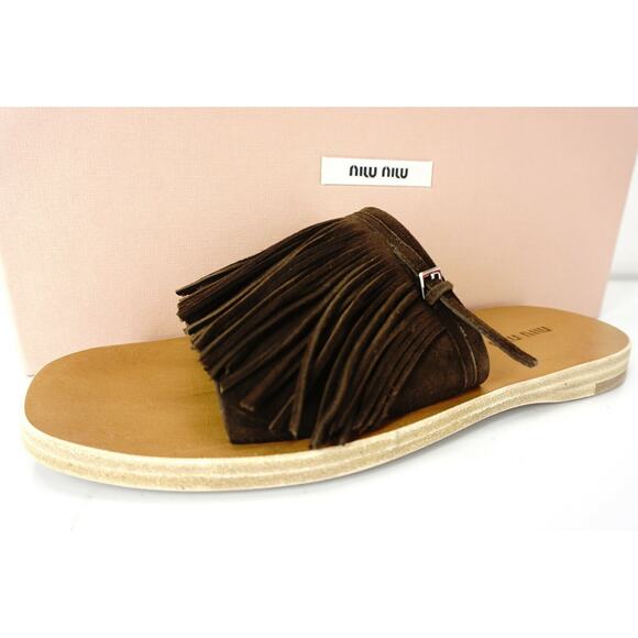Miu Miu Fringe Brown Suede Mule Sandals Size 36.5 - Picture 3 of 9